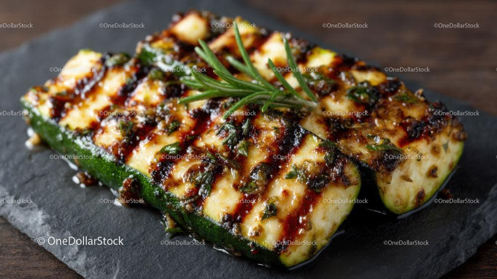 Grilled Zucchini Slices on Black Slate Plate with Char Marks Stock Photo Bundle preview 5