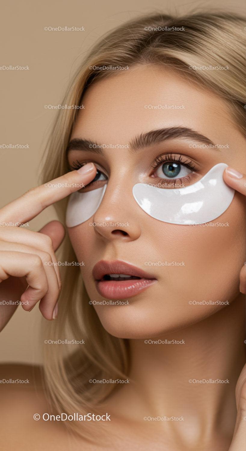 Young Woman Applying Eye Patches for Skincare Treatment