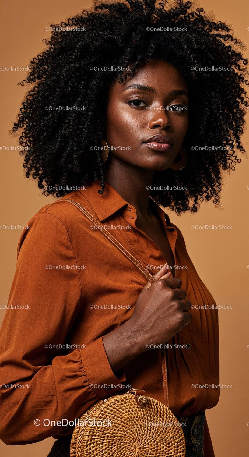 Portrait of a Confident African Woman in Stylish Outfit with Warm Background
