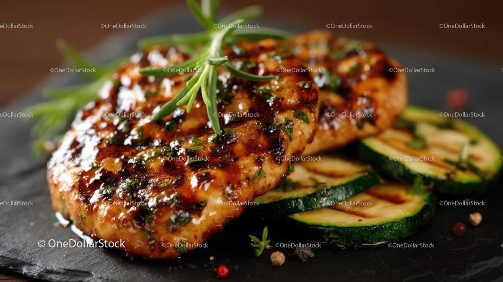 Grilled Zucchini Slices on Black Slate Plate with Char Marks Stock Photo Bundle preview 7