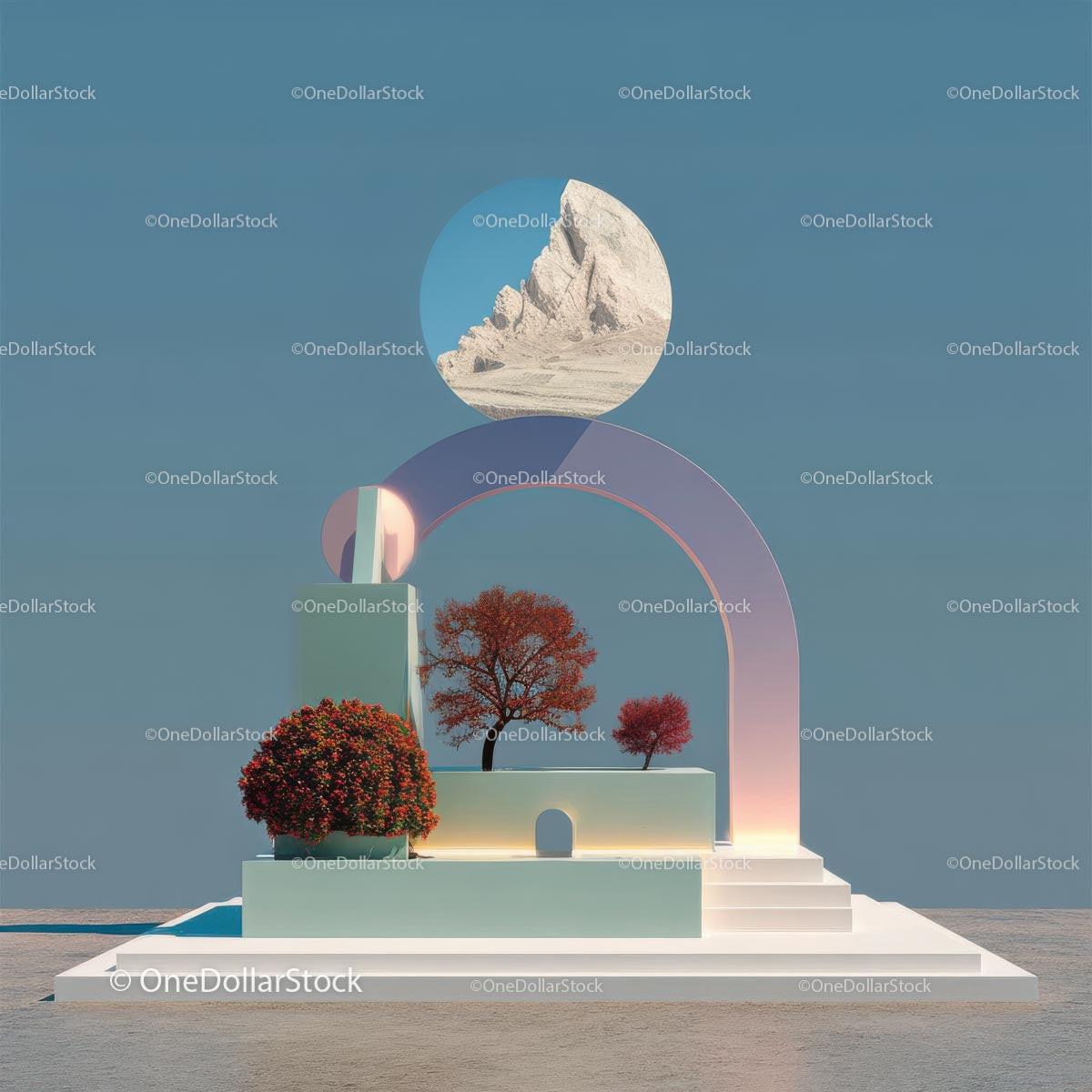 Futuristic Abstract Landscape with Vibrant Red Trees Stock Photo Bundle preview 11