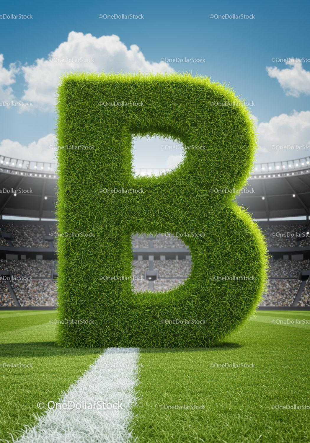 Large Grass Letter B on Soccer Field Stadium