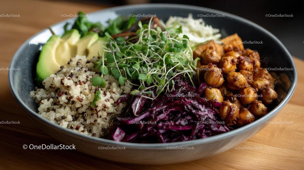 Colorful Vegan Bowls with Chickpeas Sweet Potatoes Red Cabbage and Quinoa Stock Photo Bundle preview 20