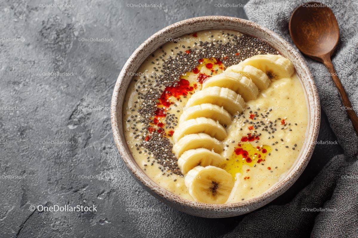 Delicious Tropical Smoothie Bowl with Banana and Chia Seeds Stock Photo Bundle preview 10