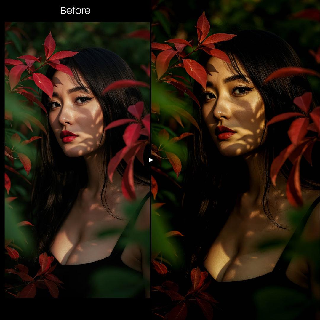 portrait photography edit with Dark Night Portrait Lightroom presets