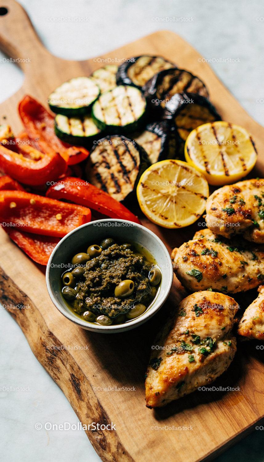 Grilled Chicken and Vegetables with Olive Tapenade