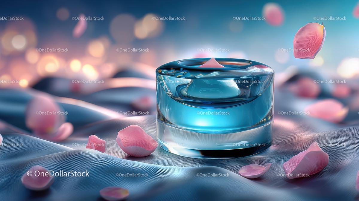 Glass Container with Floating Rose Petals in Tranquil Setting JPG Mockup Image preview 5