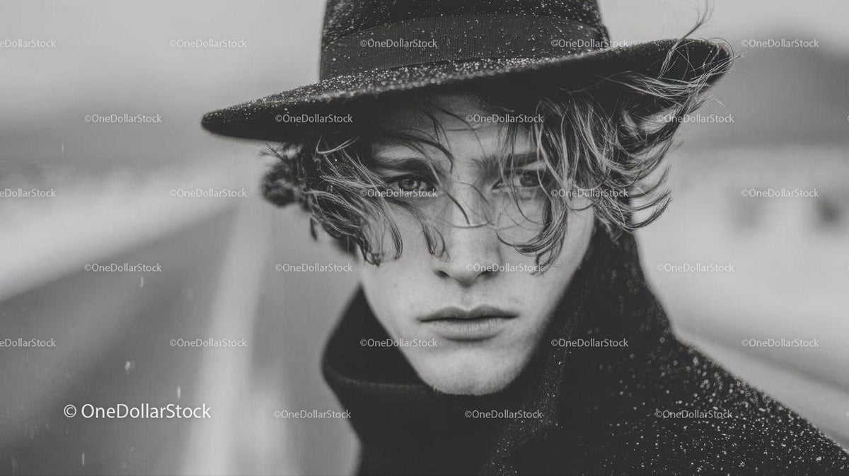 Stylish Young Man in Black Hat Outdoor Street Fashion Portrait