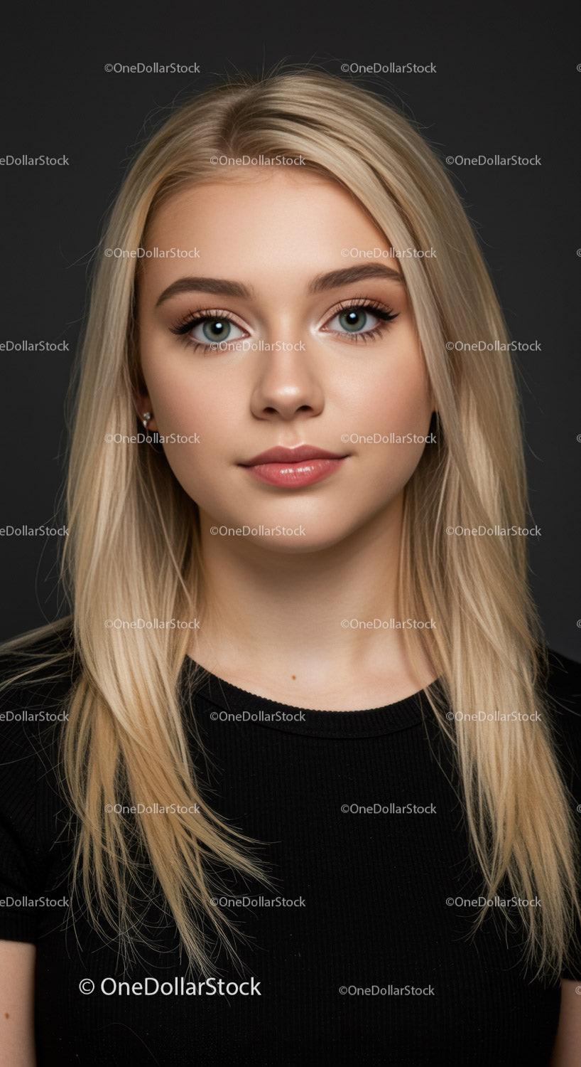 Blonde woman with clear skin and natural makeup