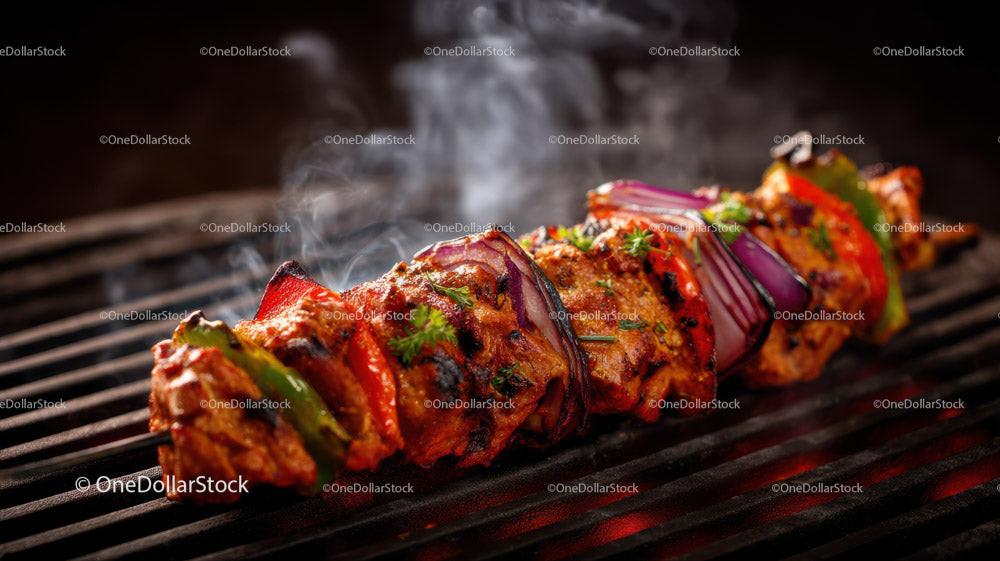Juicy grilled chicken skewers with onion on barbecue Stock Photo Bundle preview 19