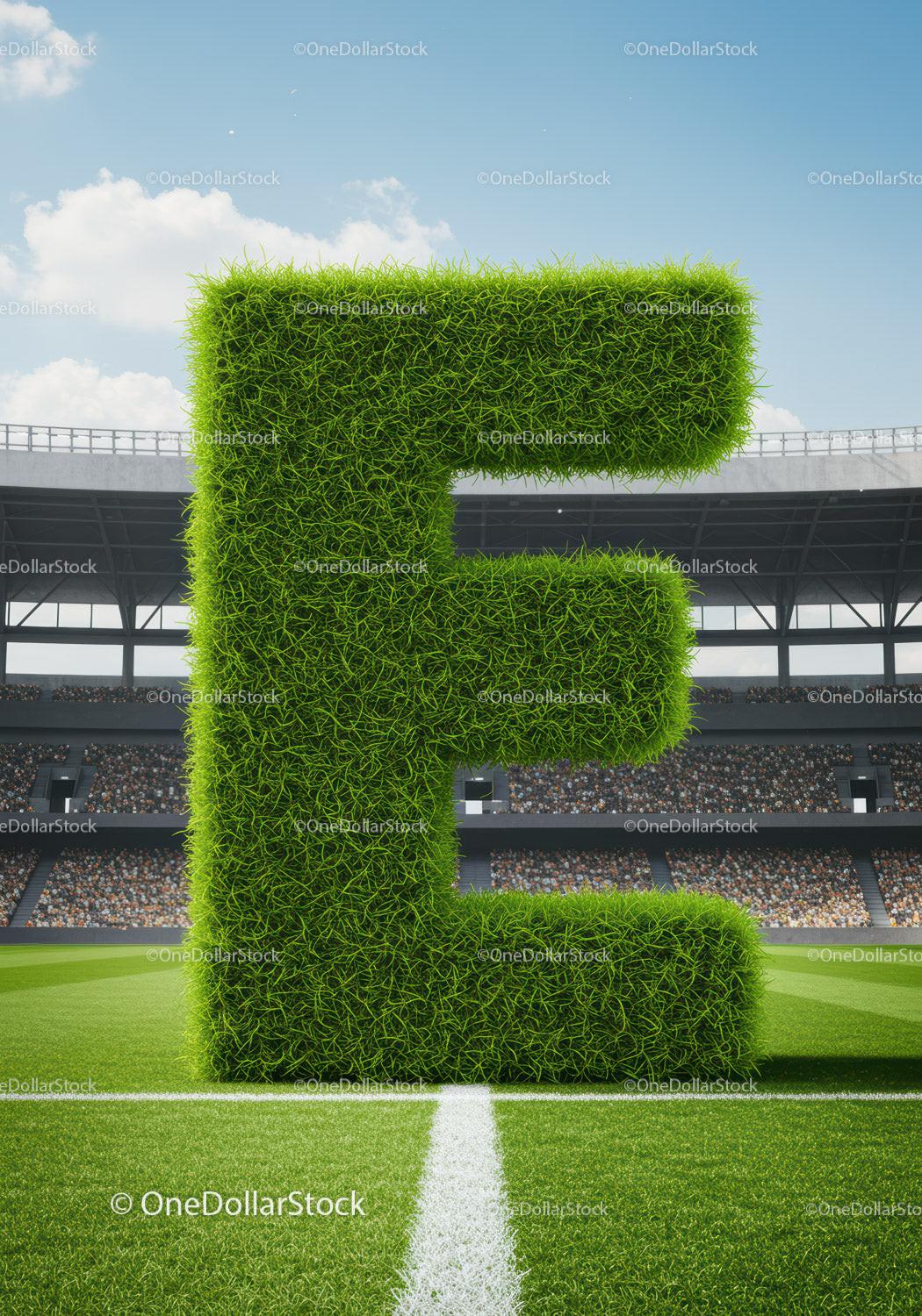 Lush Grass Letter E Standing on Soccer Field