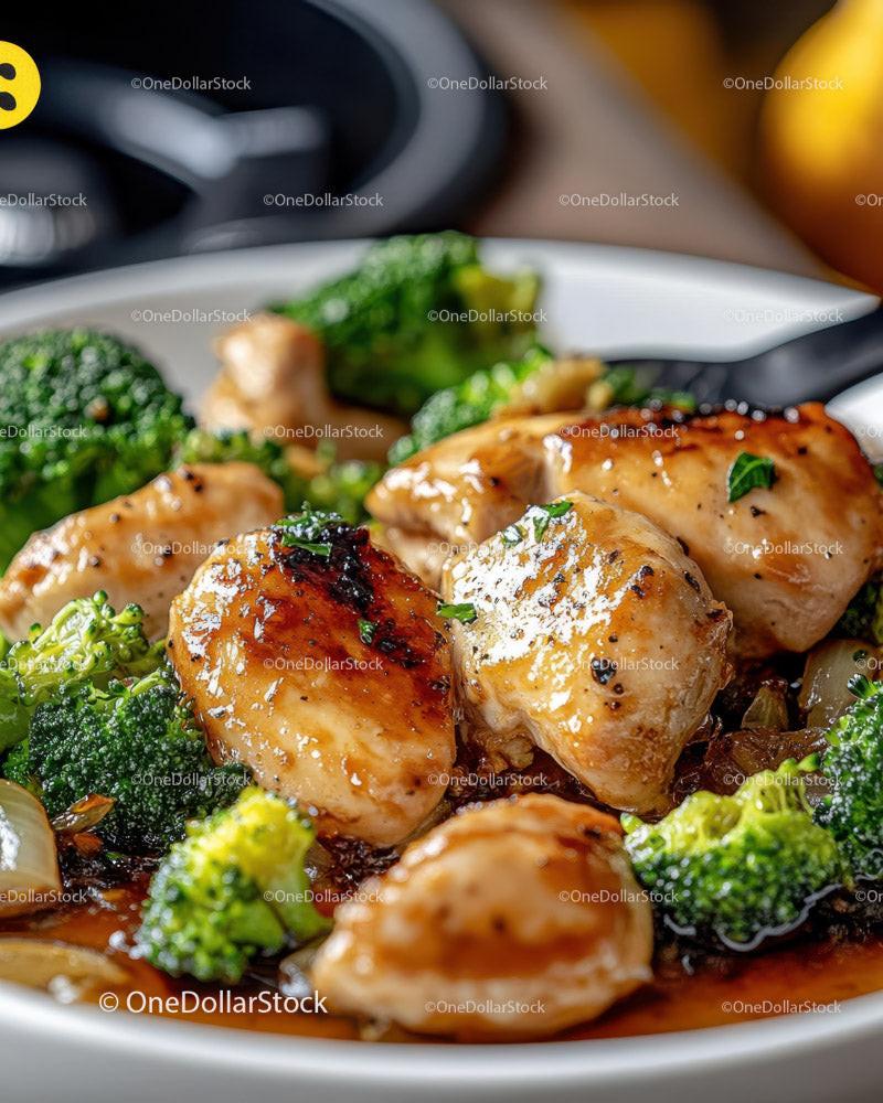 Grilled Chicken Breast with Fresh Broccoli Florets in a Black Dish Stock Photo Bundle preview 10