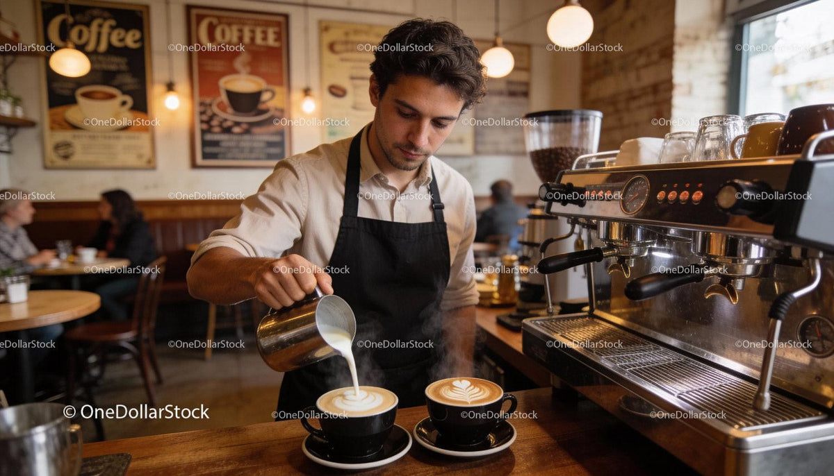Barista Pouring Latte Art in Warm Cozy Coffee Shop
