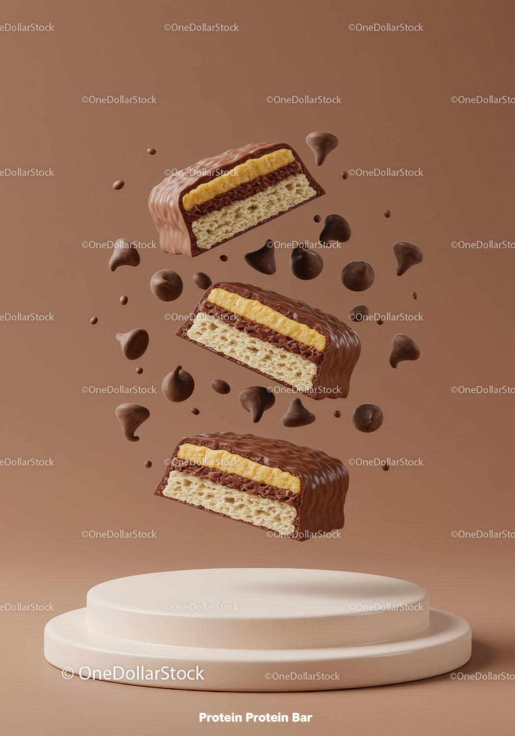 Floating chocolate protein bars with caramel filling
