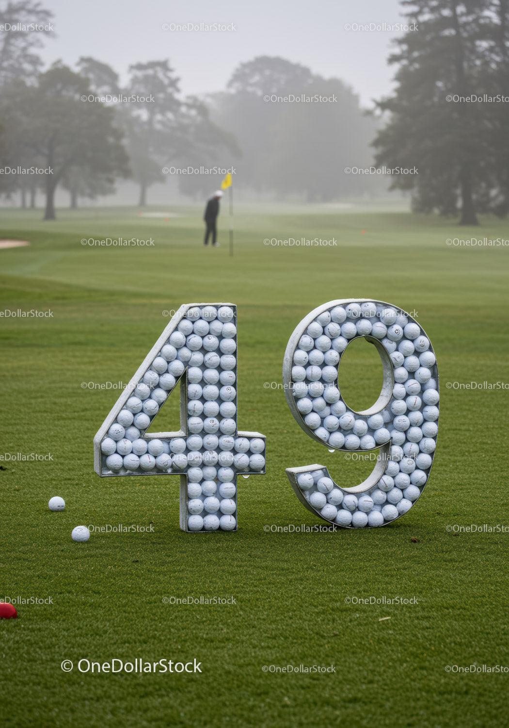 Golf course with creative sign using golf balls 49