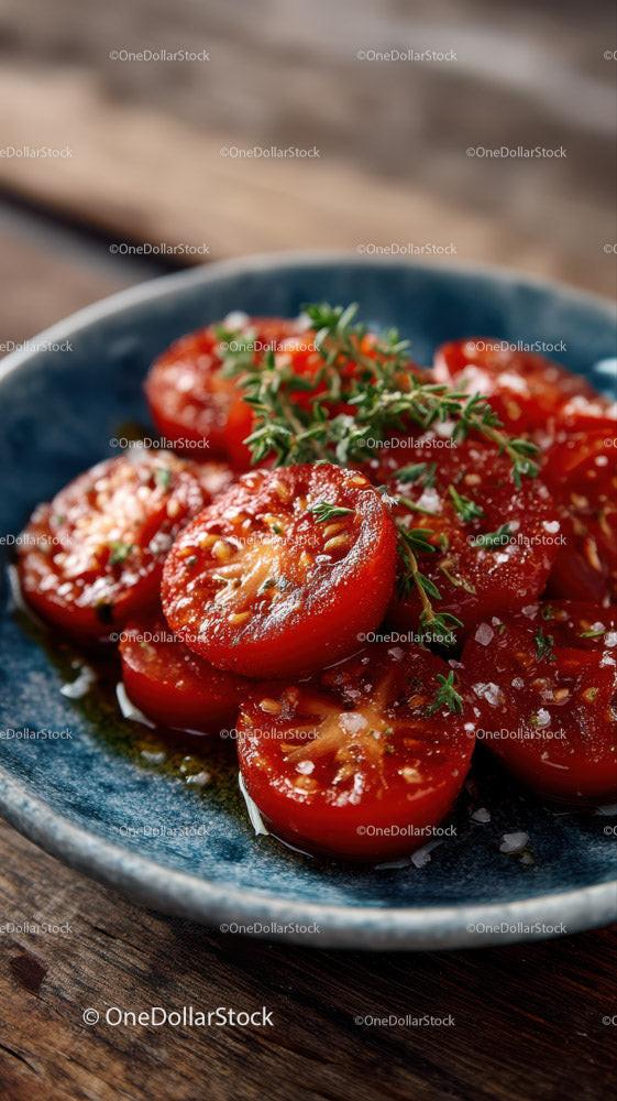 Delicious Cherry Tomato Toast with Fresh Herbs in Outdoor Setting Stock Photo Bundle preview 14