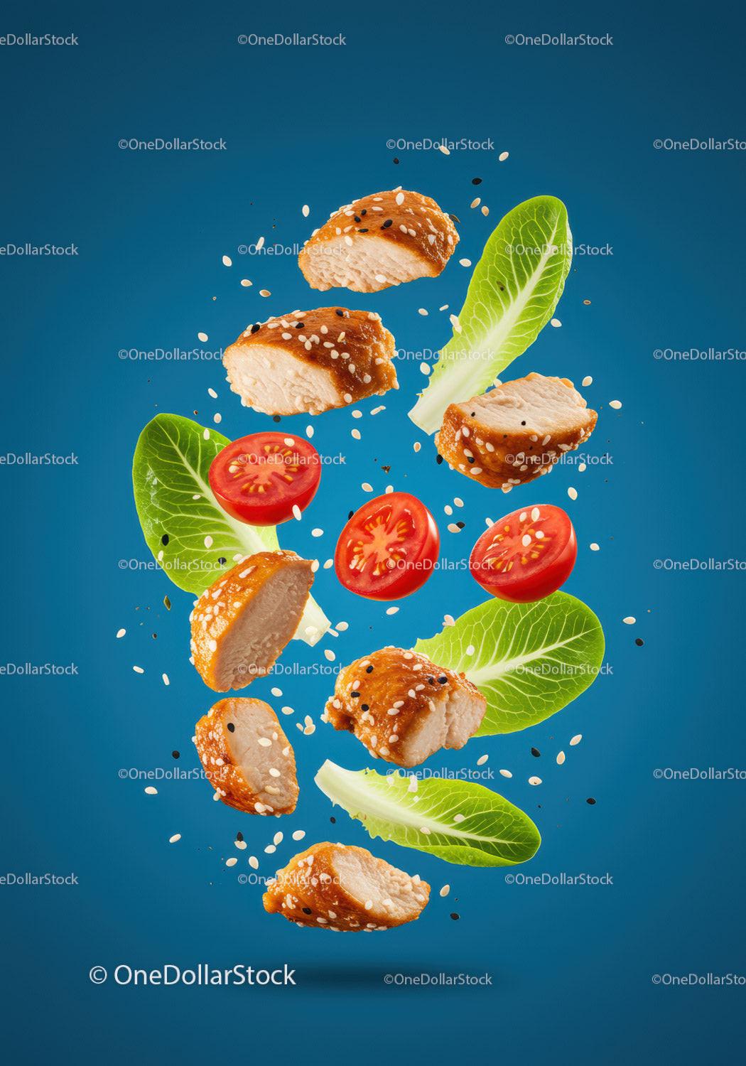 Fresh grilled chicken with lettuce and cherry tomatoes