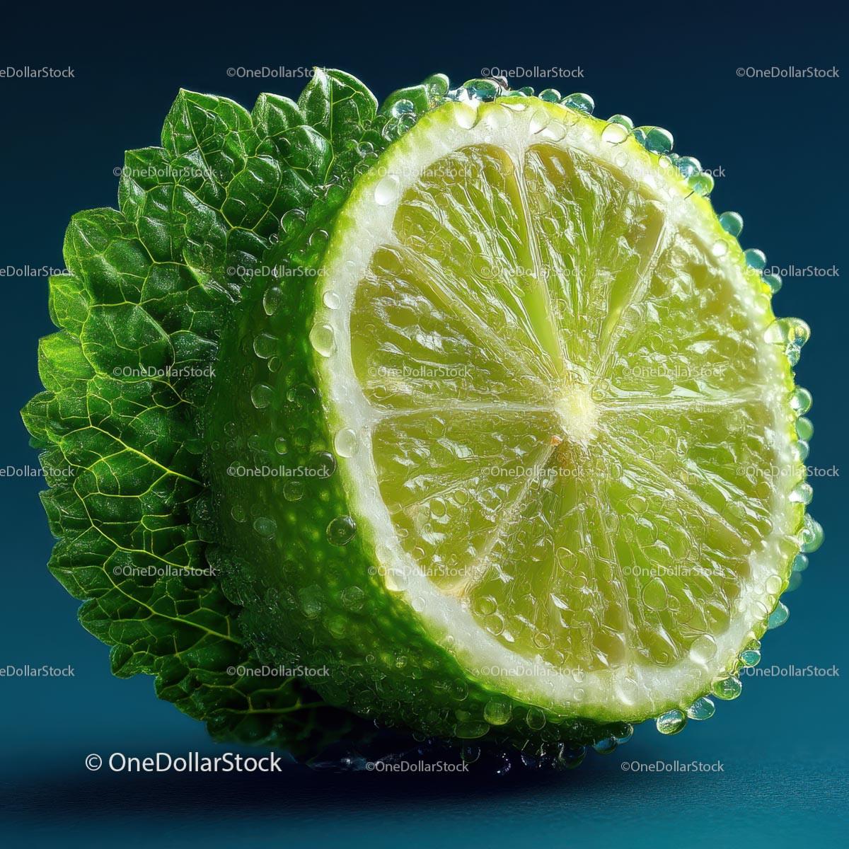 Close-Up of Fresh Lime with Mint Leaf and Water Droplets Stock Photo Bundle preview 6