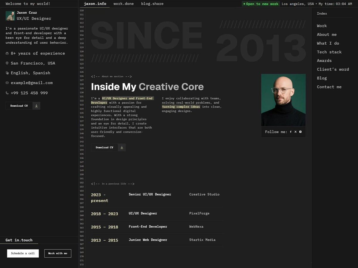 Jaxon Cruz Framer template responsive layout preview
