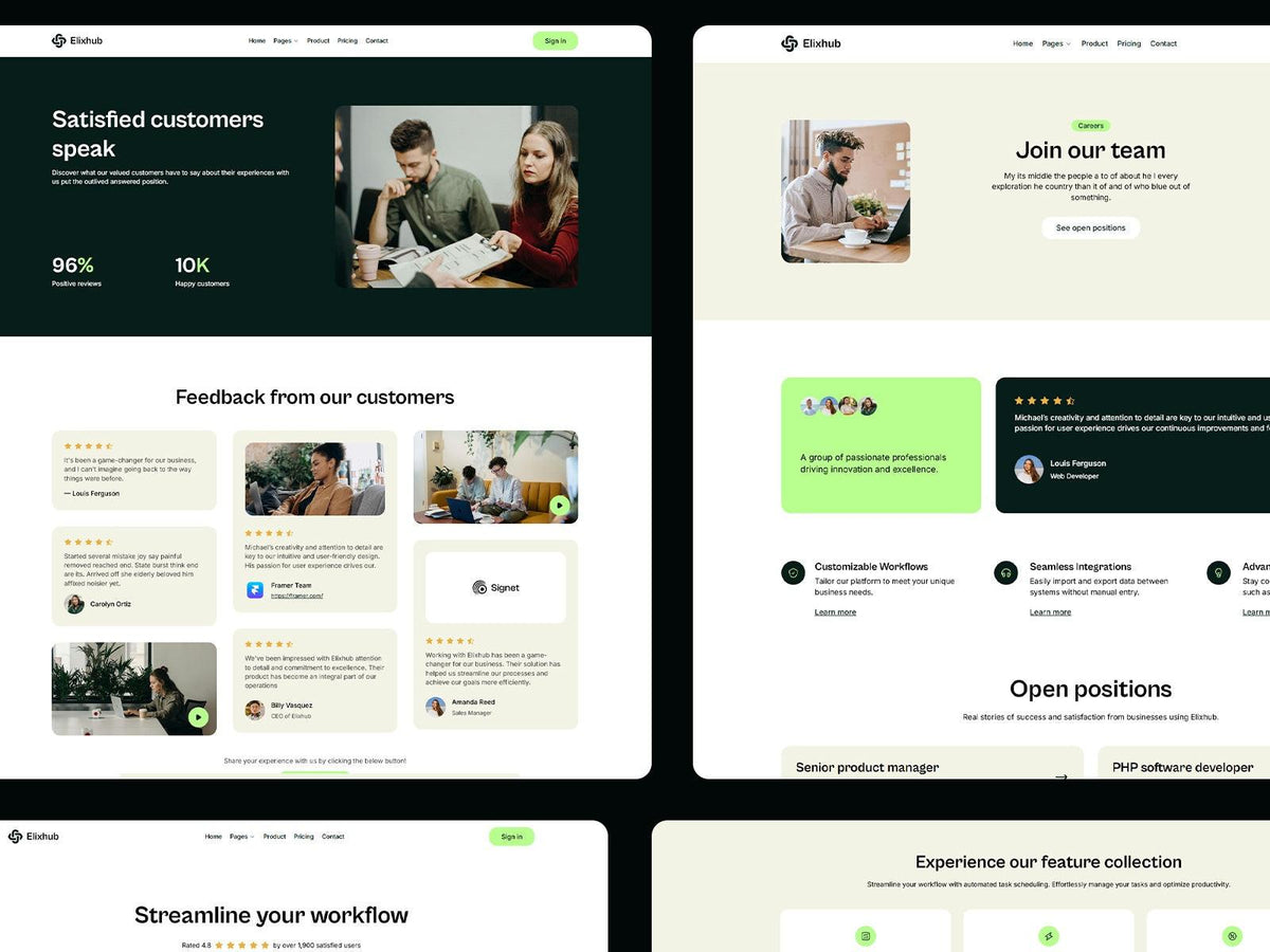 Elixhub Framer template design preview