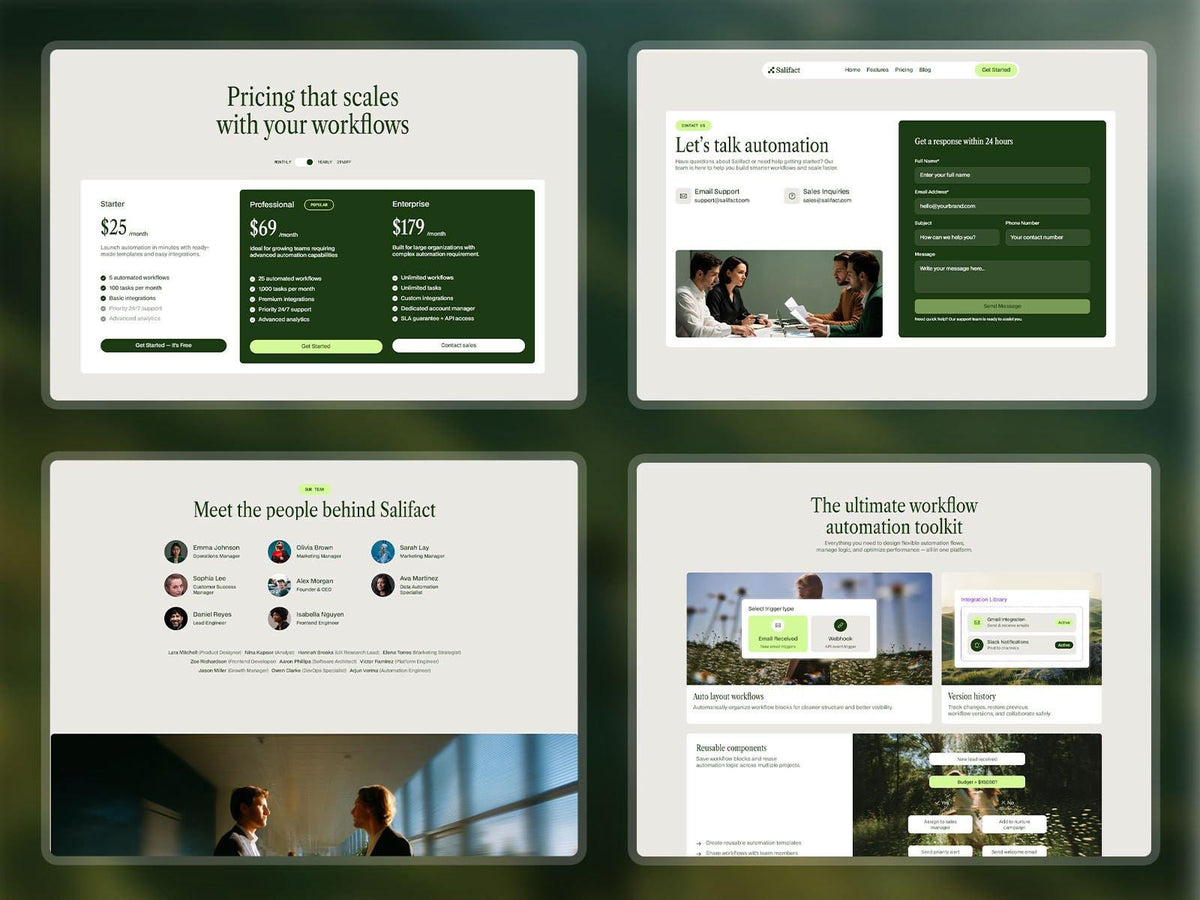 Salifact Framer template design preview