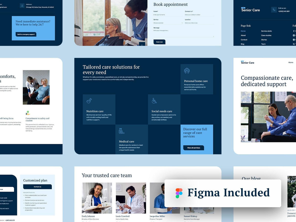 Senior Care Framer template responsive layout preview