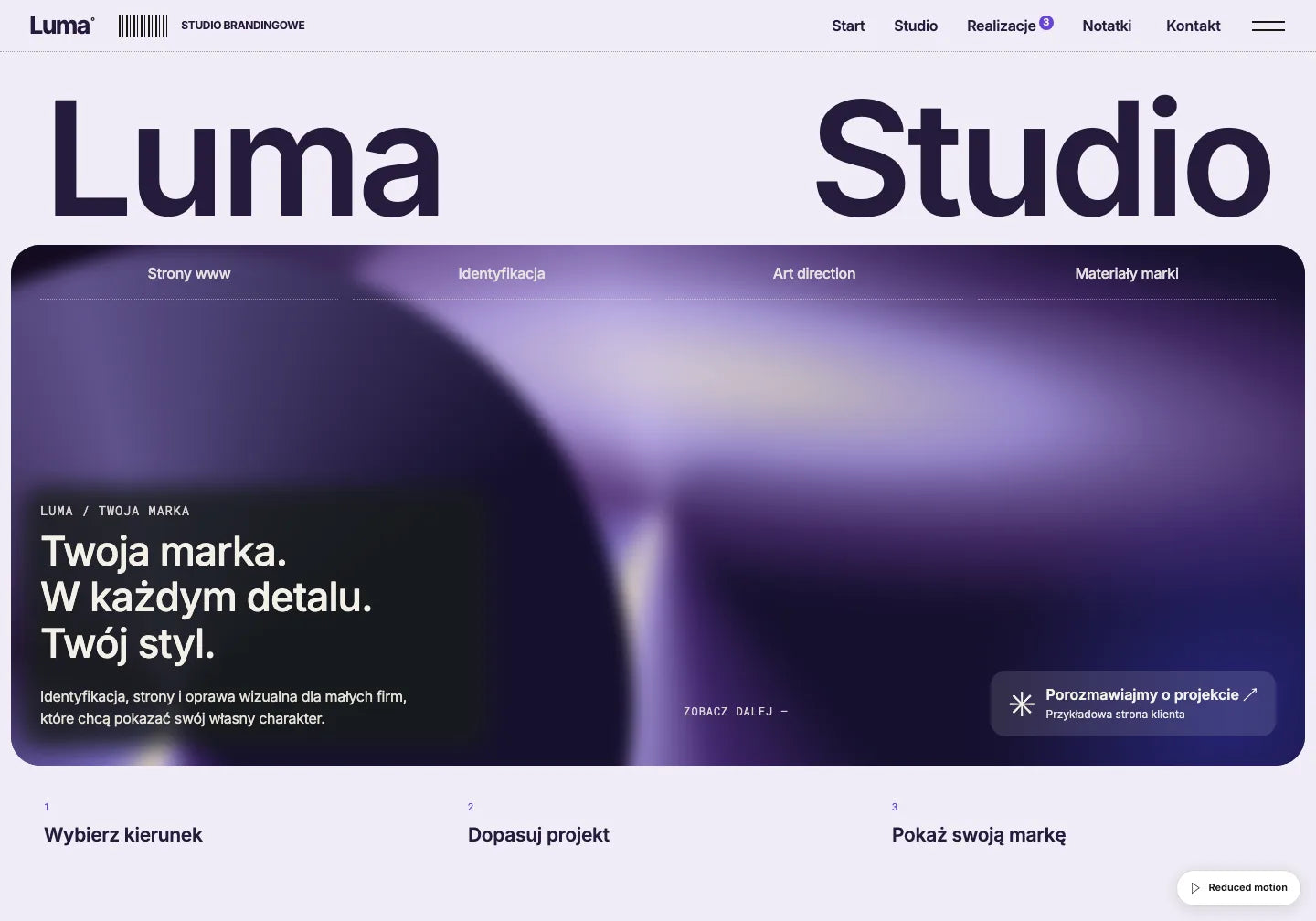 Przygotowany przykład Forma Studio dopasowany do fikcyjnej marki Luma