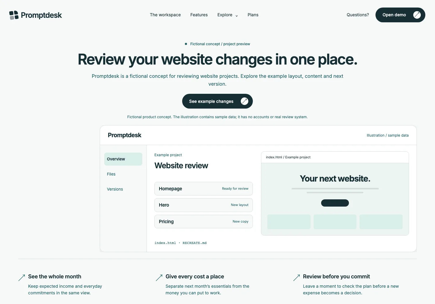 Second prepared Promptdesk edit: the same heading and description centred above a wider static dashboard illustration
