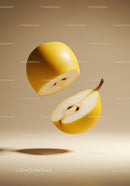 Floating sliced Asian pear on beige background
