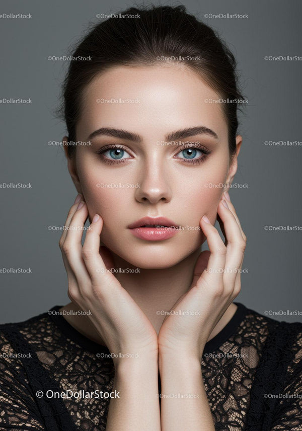 Elegancki portret kobiety z niebieskimi oczami i nieskazitelną cerą