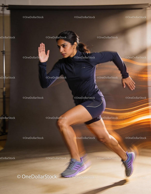 Focused female athlete sprinting in dynamic motion
