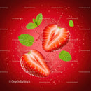 Fresh Strawberry Halves with Mint Leaves Splashing