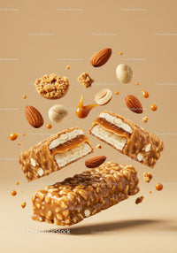 Caramel nut bars with almonds and honeycomb pieces