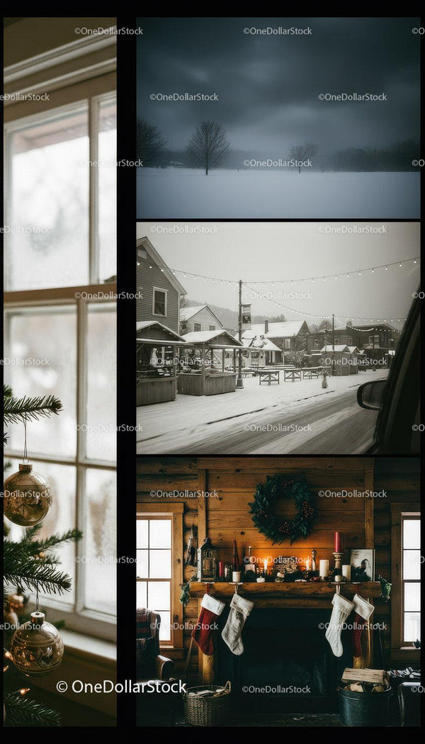Cozy rustic cabin with Christmas fireplace decorations