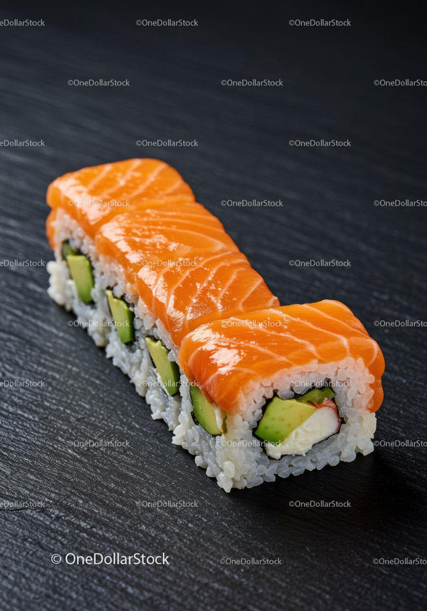 Fresh salmon sushi roll with avocado and cream cheese