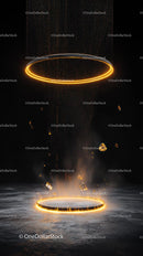 Futuristic Neon Light Trails and Glowing Rings in Space Scene
