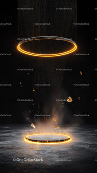 Futuristic Neon Light Trails and Glowing Rings in Space Scene