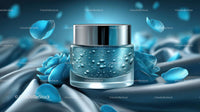 Elegant Blue Cosmetic Jar Among Delicate Petals