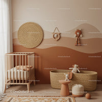 Minimalist Nursery with Woven Baskets and Plush Toys in Soft Colors