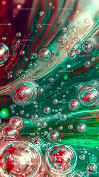 Vibrant Fluid Art with Bubbles and Marbled Patterns