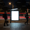 Illuminated Blank Bus Stop Advertising Display at Night
