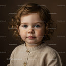 Portrait of toddler with curly hair and freckles