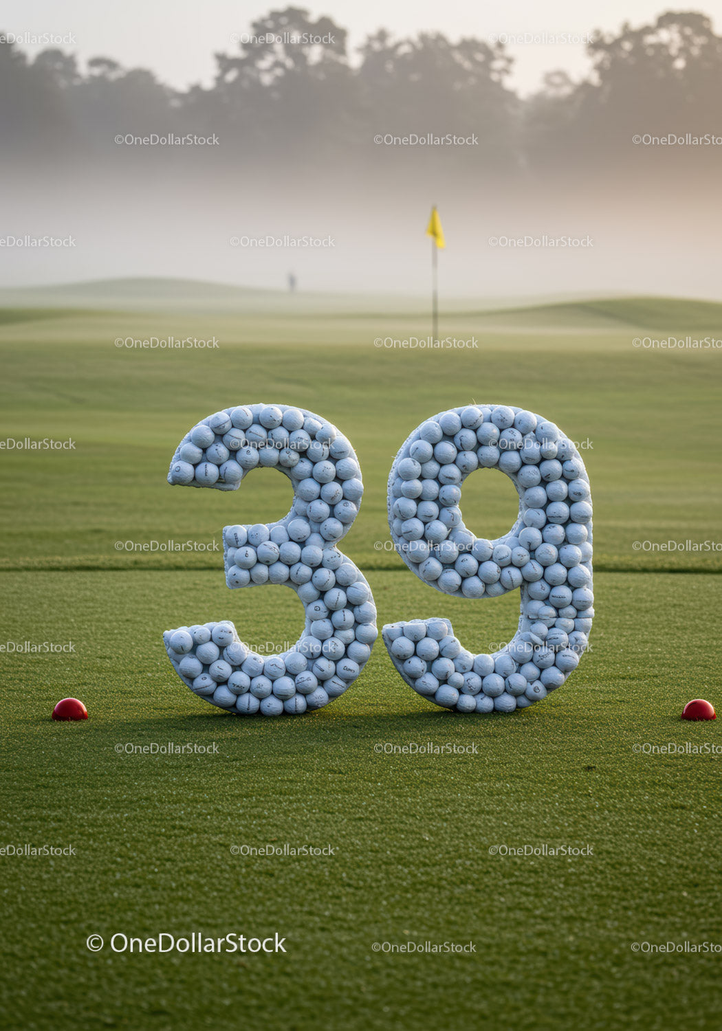 Golf Balls Shaped as Number Thirty Nine on Course