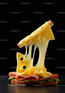 Melting Swiss cheese stretching above ham sandwich