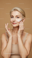 Elegant Mature Woman Applying Skincare Cream for Youthful Glow