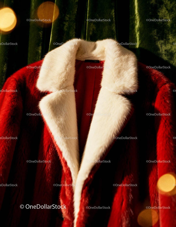 Luxurious Red Coat with Plush White Fur Collar