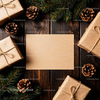 Blank Kraft Paper Card with Natural Christmas Decorations JPG Mockup Image preview