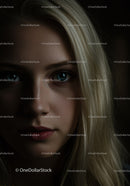 Close up of thoughtful young blonde woman in low light