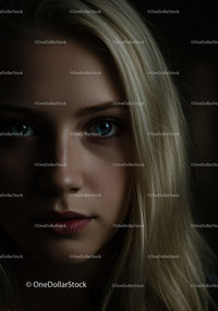 Close up of thoughtful young blonde woman in low light