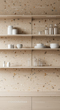 Modern Kitchen Shelves with Glass Jars and White Dishes for Stylish Storage